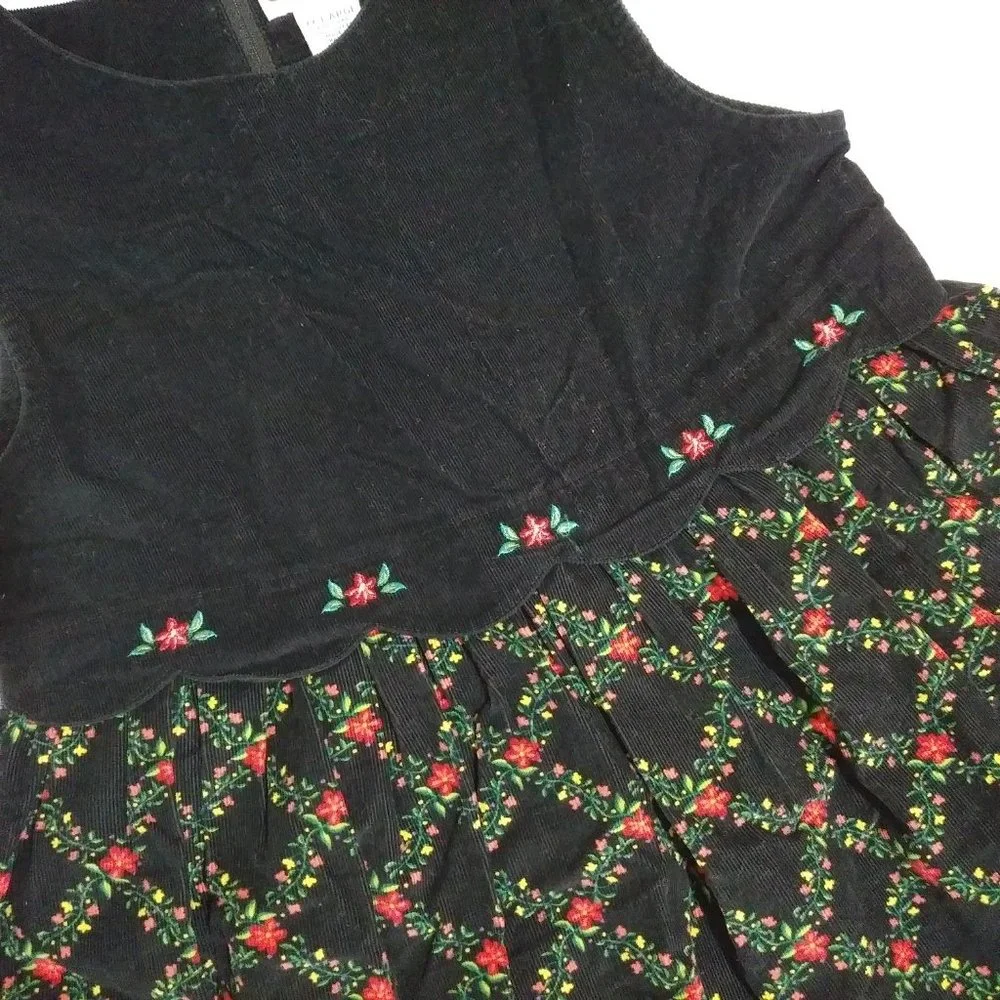 Gymboree Black Corduroy Floral Poinsettia Holiday Garland Dress Girls XXL 6-7yrs